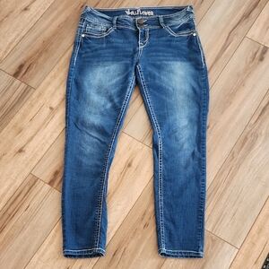 Wallflower Women's High Rise Blue Jeans Rhinestones & Embelished Pockets Size 13